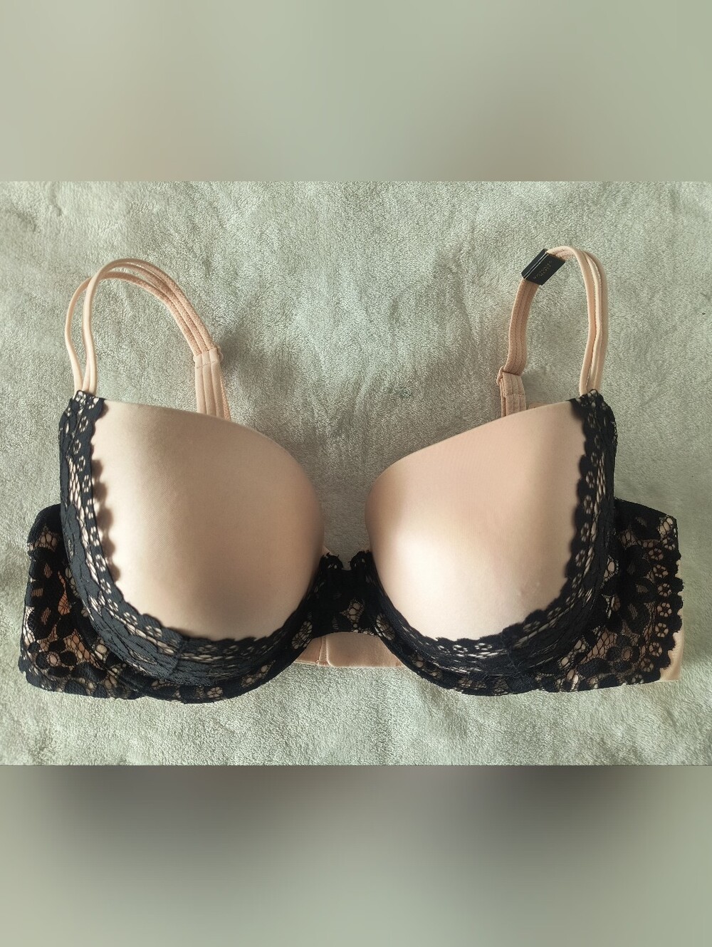 Victoria's Secret Peach Black Lace Lined Demi Underwire Bra 38D